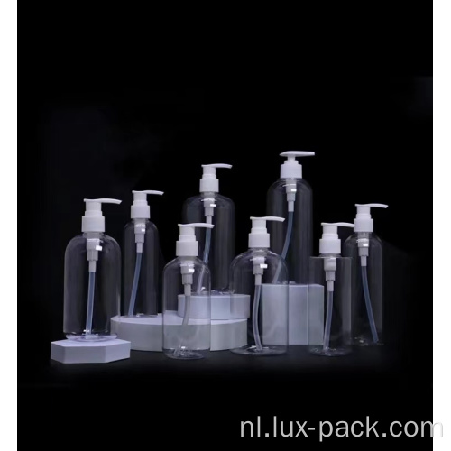 Factory 100 ml 250 ml 500 ml transparante ronde cosmetische lotionpomp en plastic fles ingesteld voor shampoo